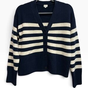 Kule The Raffa Cashmere Wool Striped Oversized V-Neck Cardigan Navy Sweater XS